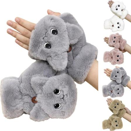 Kvinnor Söt Vinter Varma Lurviga Halvfingerhandskar Plyschhandskar