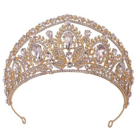 Voksen prinsessekrone Kc gullhodeplagg kvinne rhinestone hårtilbehør glitrende tiara for maskeradeball bankett cosplay