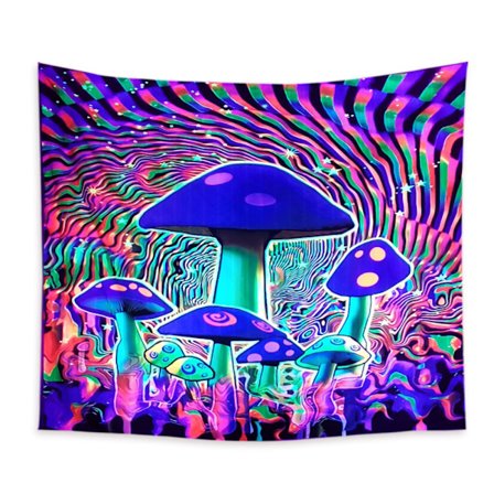 Trippy veggteppe av blacklight-sopp for soveromsestetikk, Tri
