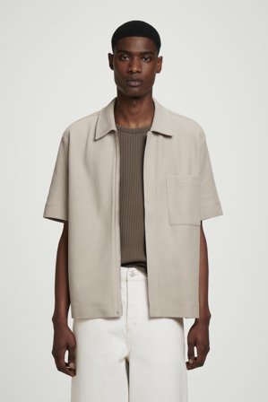 COS Herren Hemd Aus Baumwolljersey Mit Reissverschluss - Beige