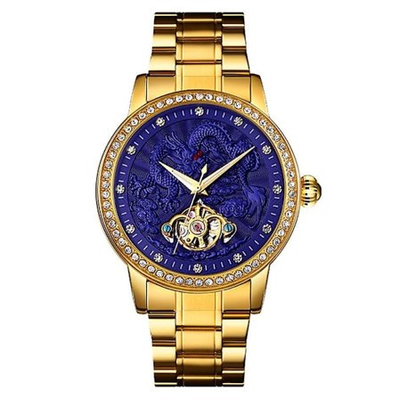 Skmei 9219 Män Dragon Totem Automatisk Mekanisk Watch Guld Skal Blue Face