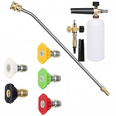 Painepesuri Suutinsarja 5-In-1 + Vaahtosuutin 1000Ml + Taivutettu Suihkuputki 34Cm – Pikaliitin | 250 Bar | Yhteensopiva Lavor, Parkside kanssa