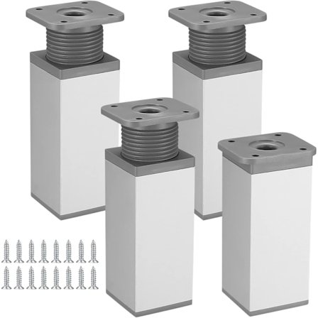 4 kpl Säädettäviä Kaapin Jalkoja, Säädettävä Korkeus 0-20mm Pöydänjalat, Säädettävät Jalustat Keittiön Sohvakaluille, Hopea (15cm) Hopea