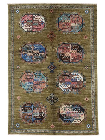 Anudada A Mano Shabargan Alfombra 125X182 De Lana Marrón/Negro Pequeño