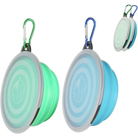 (Vaaleansininen ja vihreä, pieni) Kokoontaitettava kulho kannella, 2 kpl koiran matkakulhoja Kannettava kokoontaitettava kissan juomakulho lemmikeille