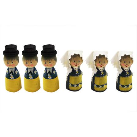 Toarpsdockor figurer i trä med folkdräkt 6-pack x 10