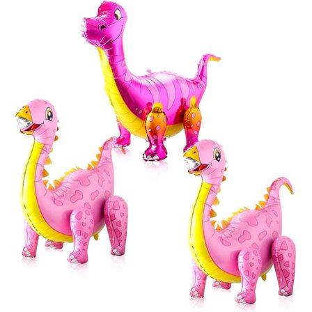 Stor lyserød dinosaur ballon combo - 35 tommer, pakke med 3 | 3D selvstående lyserøde dinosaur balloner til fødselsdagsfest | Lyserøde dinosaur 