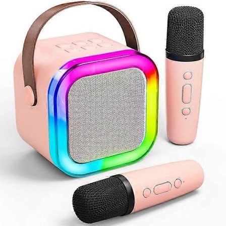 Bærbar Bluetooth Karaokehøjttaler med 2 Trådløse Mikrofoner, Mini Karaoke Maskine til Børn og Voksne