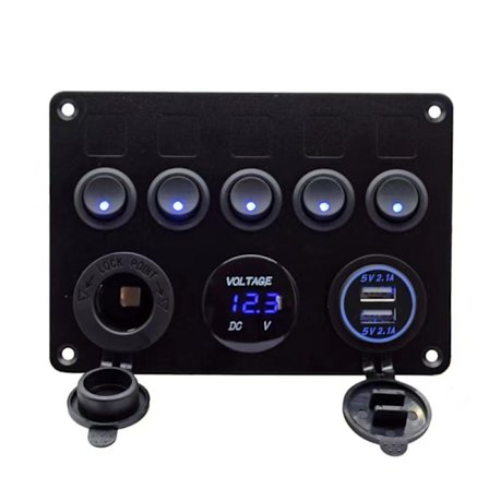 IP65 Vattentät 12V/24V Växelströmbrytare Panel, Dubbel USB Laddare Po