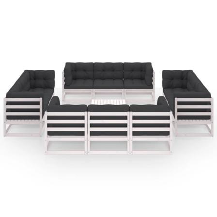 Vidaxl Loungegrupp Med Dynor 13 Delar Massiv Furu Vit