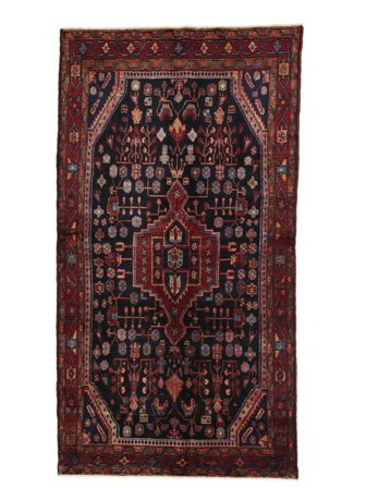 Hand Knotted Persian Hamadan Rug 140X256 Black/Dark Red