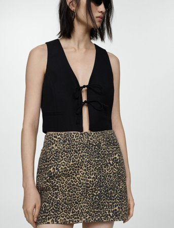 Mango Leopard-Print Denim Mini-Skirt - Brown - S