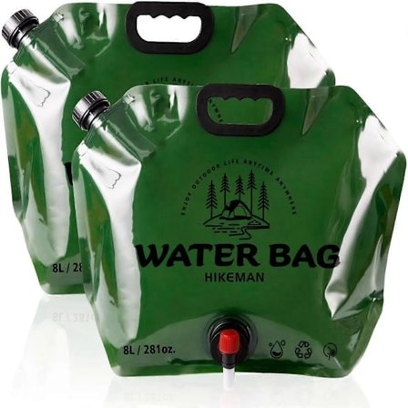 Camping Vandbeholderpose - 8L Sammenklappelig Vandopbevaringsbeholder med Hane, 2 STK Drikkevandsbeholder til Udendørs Camping Picnic BBQ Vandreture