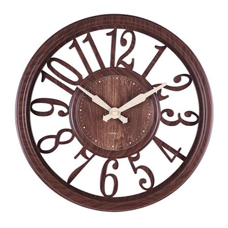 Veggklokke grå tre eik 30,5 cm uvanlig design romertall