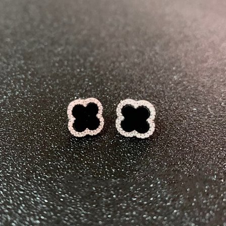 925 sterling silver örhängen med svart agatklöver