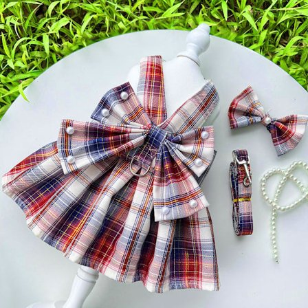 Pet JK rutig kjol, bröstsele, draglina, promenadhund, kattväst, kläder, teddybjörn, stridsmaterial