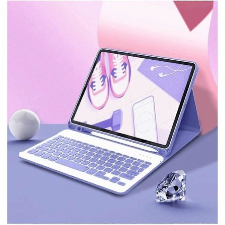 Fargetastatur for Samsung Galaxy Tab S9 11" Tastaturveske Søt Avtakbar Trådløs Bluetooth-tastatur (Tab S9 11-tommers, Lilla)