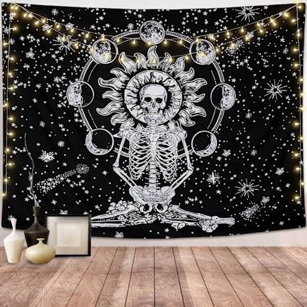 (Skull, M / 148x200cm) Skull Væg Tæppe Meditation Skelet