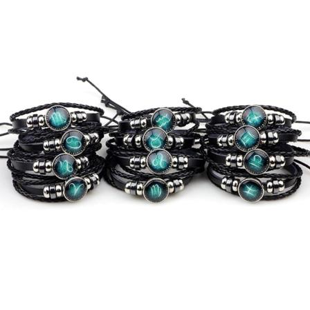 Vintage Zodiac 12 Constellations Läderarmband Mode Män Kvinnor Personlighet Alloy cancer