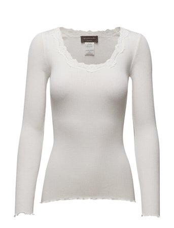 Rosemunde Rwbabette Silk Ls U-Neck Lace T-Shi - White - M