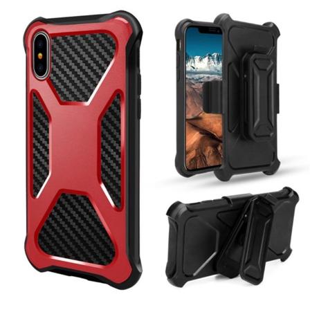 Carbon Fiber Texture 2-in-1 mobilskal med bältesfodral iPhone XS / X - Röd Röd