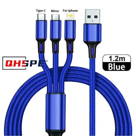 3 I 1 USB-kabel Micro USB Typ C Laddningskabel Multi USB-port Snabb Laddningssladd För iPhone 11 12 13 Pro Max Xiaomi Samsung(YJD)
