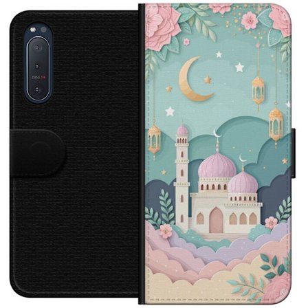 Kompatibel Tegnebogsetui til Sony Xperia 5 II Håndtegnet rejseinspireret mønster med verdenskort, fly, hjerter og vintage eventyrstema