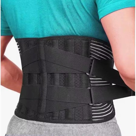Lændestøttebælte til mænd og kvinder med 6 støttestænger, lændebælte med dobbelt justering, åndbart lændestøttebælte til mænd L (95-120CM)