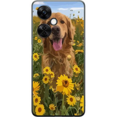OnePlus Nord CE3 Gjennomsiktig deksel Golden Retriever Solrosfält Hundmotiv Natur Sommar Design