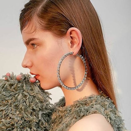 Store Rhinestones Circle Hoop Øredobber Store Crystal Hoop Øredobber Full Clear Rhin