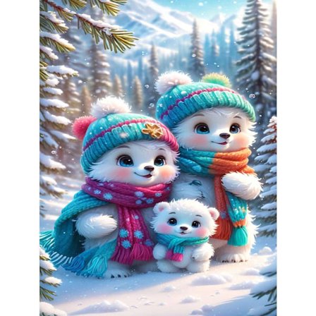 Timanttimaalaus aikuisille aloittelijoille, Talvinen karhu 5D timanttitaidesarja aikuisille, Täysi pyöreä pora timanttipiste jalokivitaide ja 