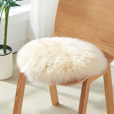 Rund sittdyna i naturligt fårskinn, söt stolsdyna i ren ull, lyxig bilstolsdyna i fårskinnsläder (B, Diameter 40 cm (15,7 tum))