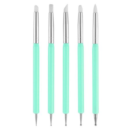 5-pak Nagelkunst Dotting Værktøjer Penne Dobbelthoved Udskæringspen Nagel Silikonebørster Sæt