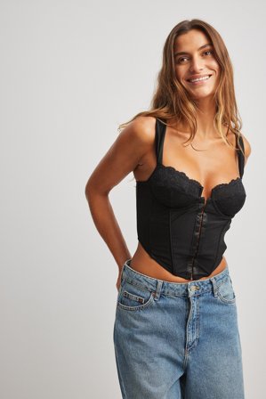 NA-KD Korsett med bygel och spets - Korsetter & bustier - Svart - EU 75A