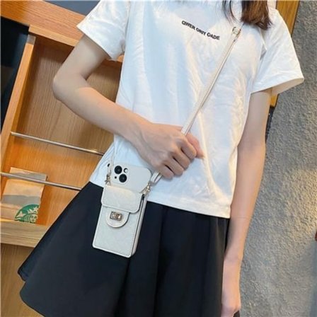 Etui til iPhone 13 beige lås kortholder crossbody ins lommebok snor myk