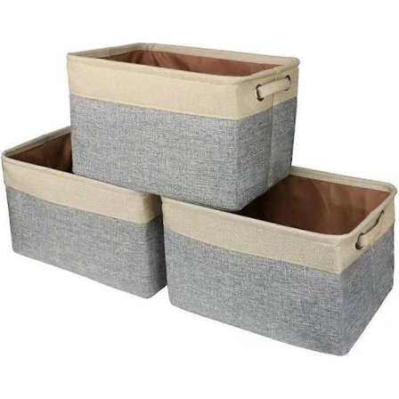 Sæt med 3 stofopbevaringskurve, foldbar jute bomuldsopbevaringsboks med håndtag lærredsopbevaringskurve til hylder, skab, legetøj beige og grå JNI