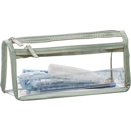 Transparent Penalhus Taske Penholder Skriveartikler Dobbelt Lynlås Organizer Makeup Taske til Skole Kontor Rejser, Grøn