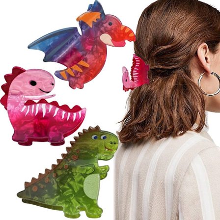 Dinosaur Hårspenner for Kvinner, 3-pakning Akryl Acetat Y2K Hårklyper, Søte Små Spenner for Jenter og Tenåringer