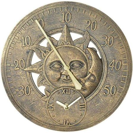 Ulkoilmatermostaatti kello Vintage seinäkello Retro koristeasema Ripustuskello Aurinko Kuu