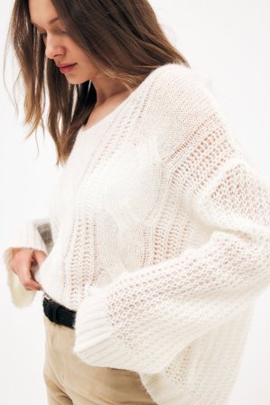 NA-KD Knitted Mohair Blend Sweater - Oversize trøjer - Råhvid - L