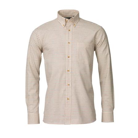 Laksen Pete Cotton/Wool Small Check Shirt Men ́s long-sleeved shirts White XL