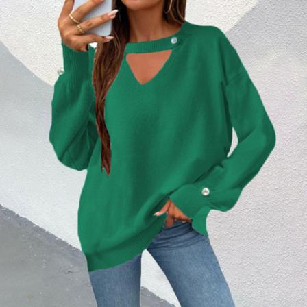 Dam V-hals Enfärgad Baggy Stickade Tröjor Pearl Sweater