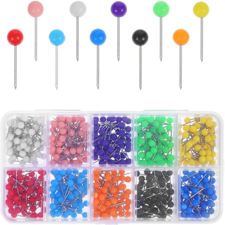 600 styk runde hovednåle, kortnåle, stålkortnåle, sømnåle, farvet hoved, nåle til DIY-vægkort, opslagstavler, kork,