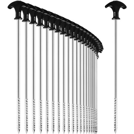10x Stålteltpløkker - Lange, kraftige jordpløkker med gevind til camping og udendørs brug - Ideelle til normal og hård jord med et T-håndtag