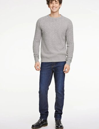 Lindbergh Lambswool Raglan Cable O-Neck Knit - Grey - M