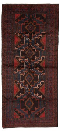 142X325 Beluch Tæppe Løber Sort/Mørkerød Afghanistan Carpetvista