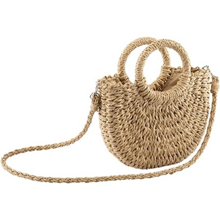 Sommerstrand veske i strå for kvinner, liten crossbody veske med håndtak, håndvevd rotting clutch veske
