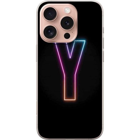 Yhteensopiva Puhelinkuori Apple Apple iPhone 16 Pro Minimalistinen neonkirjain Y värinvaihtuvassa valossa mustaa taustaa vasten