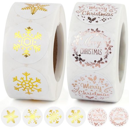 1000 stk juleklistremerker, runde gullfolieetiketter, 2,5 cm glitrende god jul-klistremerker, snøfnuggdekorasjon for belønning, scrapbooking,