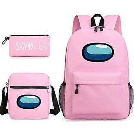 Among Us Skolväska Ryggsäck Pennfodral Axelväska Tre-delad Set (Rosa)